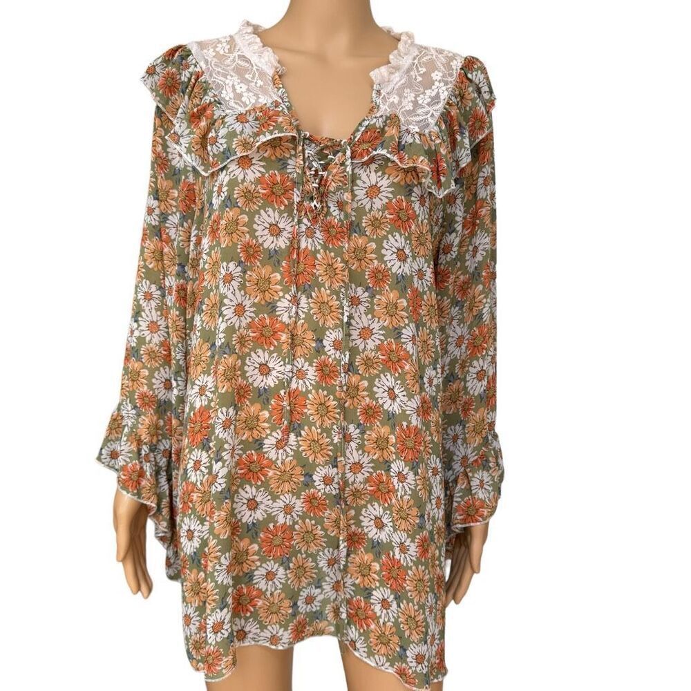 Suzanne Betro floral lace detail tie front blouse size 3X